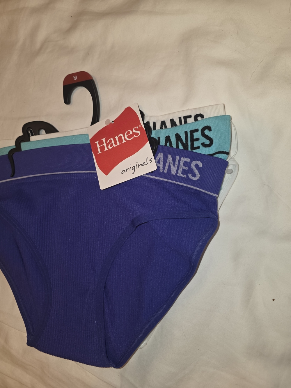 Hanes Womens'' 3-Pack Cotton Blend Briefs - Blue, Teal, White - Picture 3 of 8